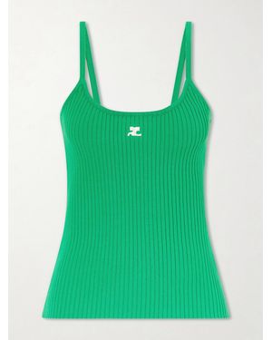 Courreges Reedition Logo-Appliquéd Ribbed-Knit Tank - Green