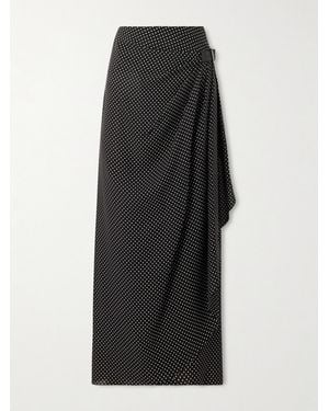 Tom Ford Buckle-Detailed Wrap-Effect Draped Polka-Dot Silk-Chiffon Midi Skirt - Black