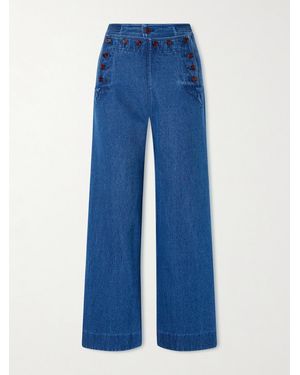 Bode Sailor Cropped High-Rise Wide-Leg Jeans - Blue
