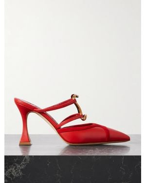 Manolo Blahnik Tituta 90 Mules Aus Leder Mit Velourslederbesätzen Und Verzierung - Rot