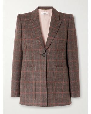 Chloé Checked Wool Blazer - Brown