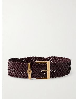 Etro Pegaso Logo-Embellished Woven Leather Belt - Red