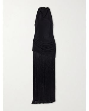 Cult Gaia Noosha Fringed Silk Halterneck Maxi Dress - Black