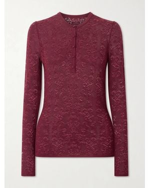 Gabriela Hearst Gaviran Pointelle-Knit Wool Henley Top - Purple