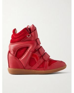 Isabel Marant Bekett Leather-Trimmed Suede Wedge Sneakers - Red