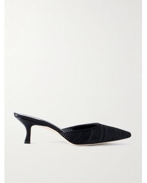 Manolo Blahnik Carolyne 50 Mules Aus Satin Mit Falten Und Lederbesätzen - Weiß