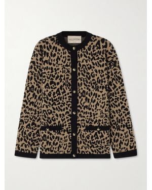 Valentino Garavani Leopard-Jacquard Wool Cardigan - Black