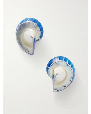 Julietta Rhodium-Plated, Shell And Resin Earrings - Blue