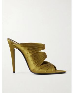 Saint Laurent Emilie 110 Cassandre-Embellished Gathered Satin Sandals - Metallic
