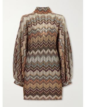 Missoni Striped Metallic Crochet-Knit Mini Dress - Natural