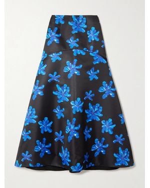 Emilia Wickstead Tamilla Floral-Print Faille Maxi Skirt - Blue