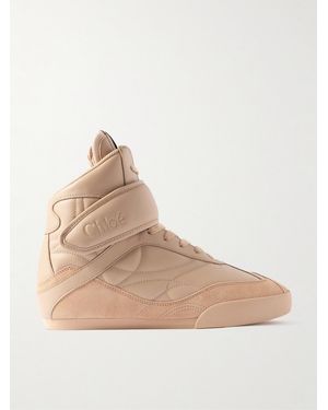 Chloé Kick Suede-Trimmed Quilted Leather High-Top Trainers - Natural
