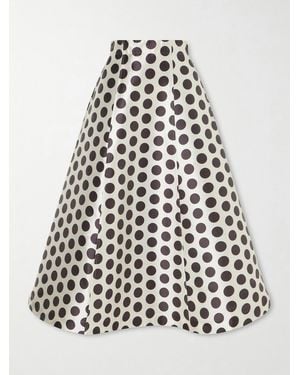 D'Estree India Panelled Polka-Dot Satin Midi Skirt - White