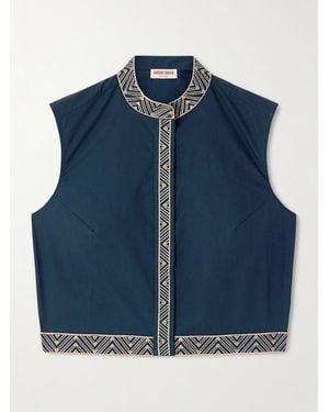 Emporio Sirenuse Andorra Iris Verkürztes Oberteil Aus Popeline Aus Einer Baumwollmischung Mit Stickereien - Blau