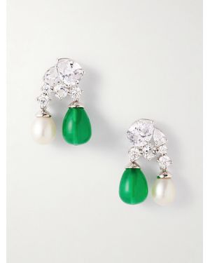 Completedworks Rhodium-Plated, Cubic Zirconia, Resin And Pearl Earrings - Green