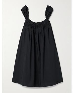 STAUD Beau Gathered Cotton-Blend Poplin Mini Dress - Black