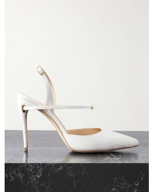 Jennifer Chamandi Vittorio 105 Crystal-Embellished Satin Court Shoes - White
