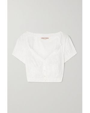 Emporio Sirenuse Violante Verkürztes Oberteil Aus Bedruckter Baumwollpopeline Mit Rüschen - Weiß