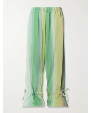 Marrakshi Life The Palazzo Striped Cotton-Blend Wide-Leg Trousers - Green