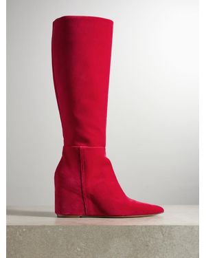 Gabriela Hearst Remedios Velvet Wedge Knee Boots - Red