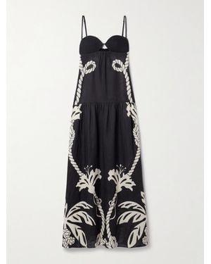 Johanna Ortiz Enlightened Sailor Maxikleid Aus Leinen Mit Print Und Cut-Out - Weiß