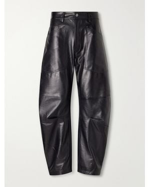 Nili Lotan Shon Leather Barrel-Leg Trousers - Black