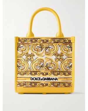 Dolce & Gabbana Maiolica Dg Daily Small Leather-Trimmed Canvas-Jacquard Tote Bag - Yellow