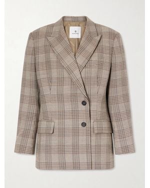 Anine Bing Aretha Checked Wool Blazer - Natural