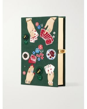 Olympia Le-Tan The Queen Of Cards Embroidered Canvas Clutch - Green