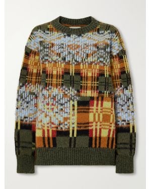 Dries Van Noten Checked Brushed Merino And Wool-Blend Jumper - Grey