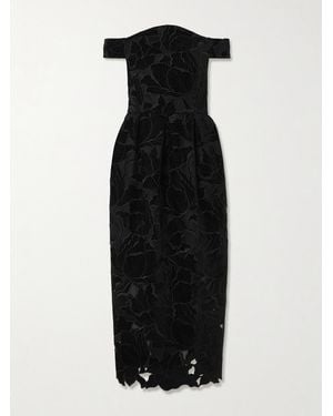 Erdem Off-The-Shoulder Embroidered Velvet And Tulle Midi Dress - Black
