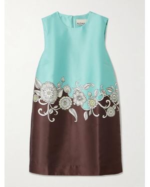 ALÉMAIS Gia Minikleid Aus Glänzendem Twill Mit Recycelten Fasern Und Blumenprint - Blau