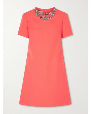 Valentino Garavani Crystal-Embellished Wool And Silk-Blend Crepe Mini Dress - Pink