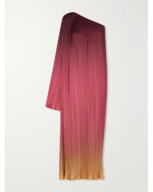 Dima Ayad One-Shoulder Pleated Satin Midi Dress - Red