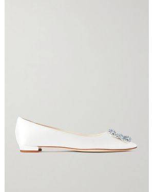 Manolo Blahnik Hangisiflat Ballerinas Aus Satin Mit Spitzer Kappe Und Kristallen - Natur