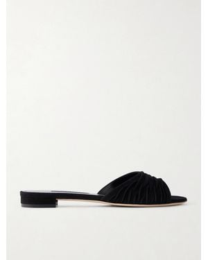Manolo Blahnik Pirua 10 Pleated Suede Sandals - White