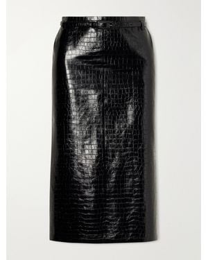 Tom Ford Belted Croc-Effect Leather Midi Skirt - Black