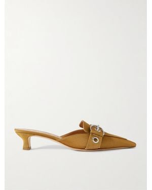 Aeyde Danielle Buckled Grosgrain Mules - Natural