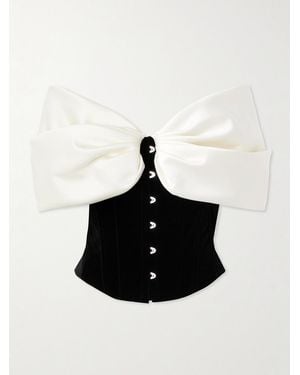 Costarellos Rosamund Bow-Detailed Lace-Up Crepe And Velvet Bustier Top - Black