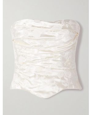 Danielle Frankel Demi Strapless Draped Painted Silk And Wool-Blend Satin Bustier Top - Natural