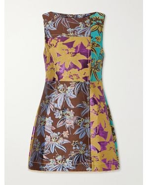ALÉMAIS Bodie Frayed Patchwork Floral-Jacquard Mini Dress - Multicolour