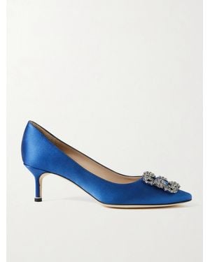 Manolo Blahnik Hangisi 50 Crystal-Embellished Satin Court Shoes - Blue