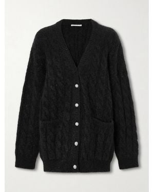 Alessandra Rich Sequin-Embellished Cable-Knit Cardigan - Black