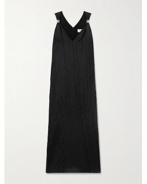 Brandon Maxwell The Keke Embellished Crinkled-Satin Midi Dress - Black