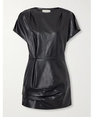 Isabel Marant Alia Draped Leather Mini Dress - Black