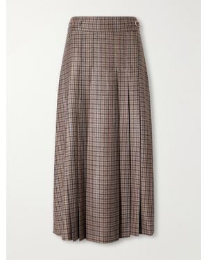 Gabriela Hearst Wesley Pleated Houndstooth Wool And Cashmere-Blend Midi Skirt - Brown