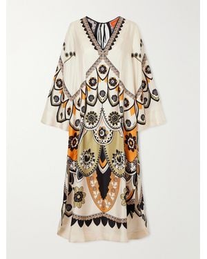 La DoubleJ Twin Flame Floral-Print Silk-Twill Maxi Dress - Natural