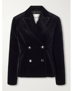Alaïa Double-Breasted Cotton-Velvet Blazer - Blue