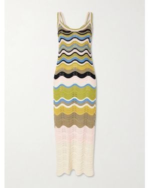 La DoubleJ Scalloped Striped Crocheted Cotton Maxi Dress - White