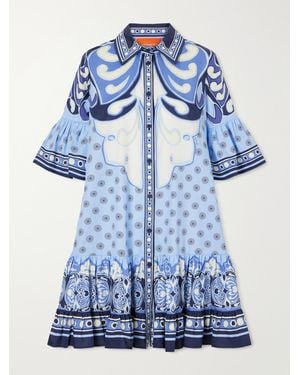 La DoubleJ Choux Tiered Printed Cotton-Poplin Shirt Dress - Blue